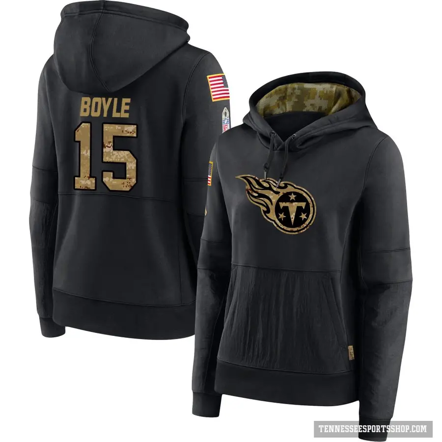 Women's ＃15 Tim Boyle Tennessee Titans Black 2020 Salute to Service Sideline Performance Pullover Hoodie