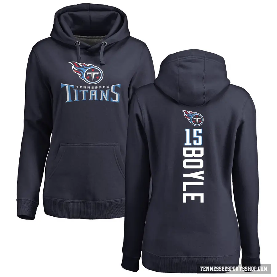 Women's ＃15 Tim Boyle Tennessee Titans Navy Pro Line Backer Pullover Hoodie