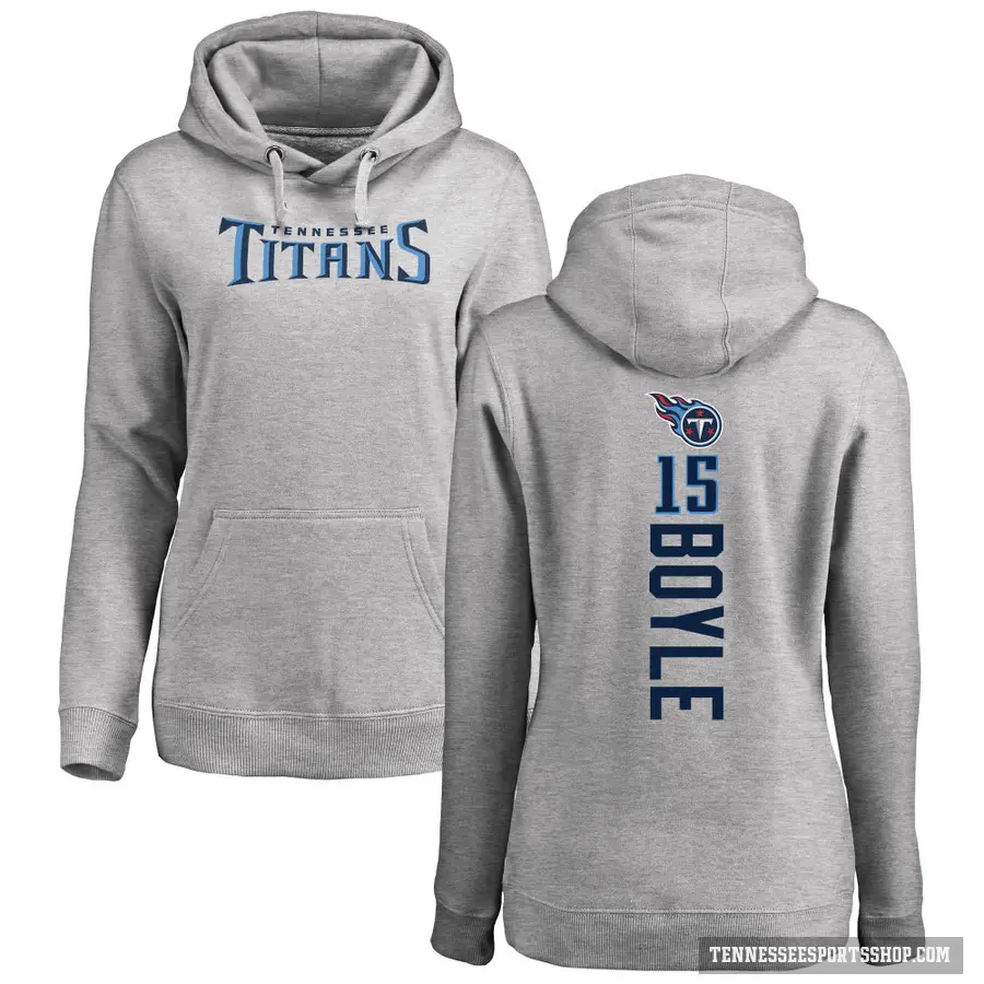 Women's ＃15 Tim Boyle Tennessee Titans Pro Line Ash Backer Pullover Hoodie