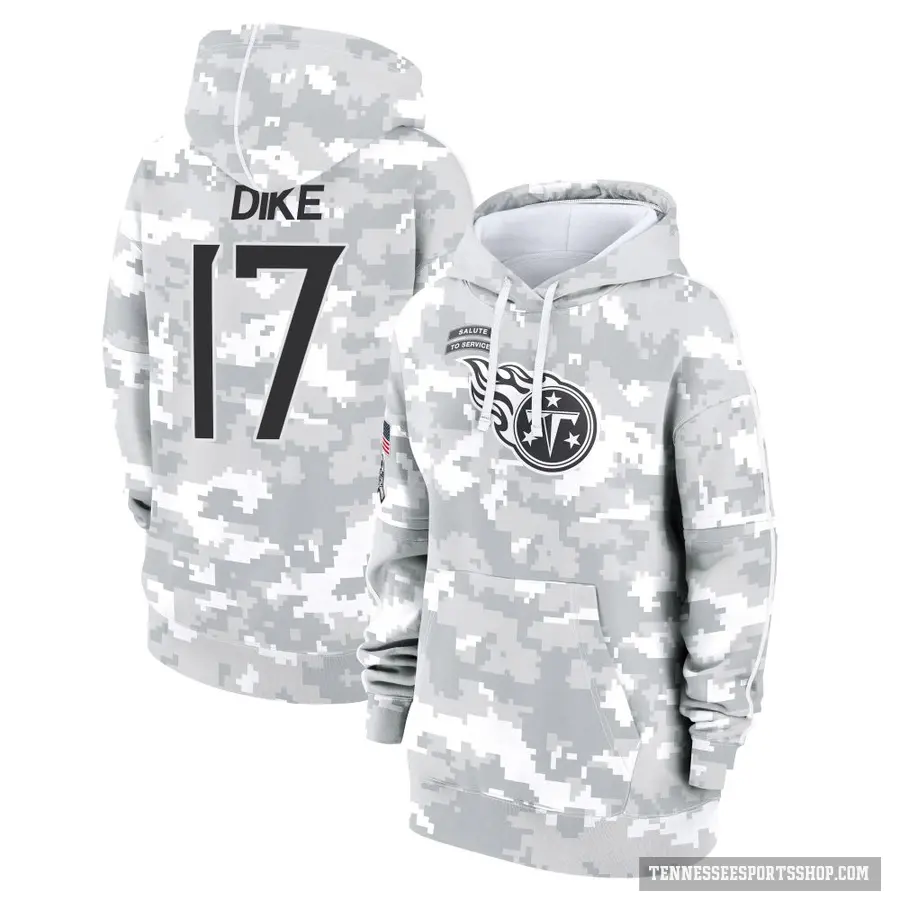 Women's ＃17 Chimere Dike Tennessee Titans Arctic Camo 2024 Salute to Service Club Fleece Pullover Hoodie