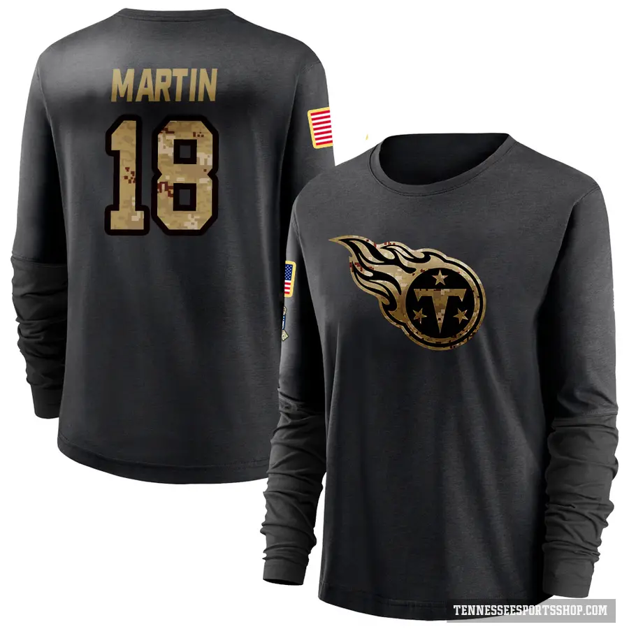 Women's ＃18 Tay Martin Tennessee Titans Black 2020 Salute To Service Sideline Performance Long Sleeve T-Shirt