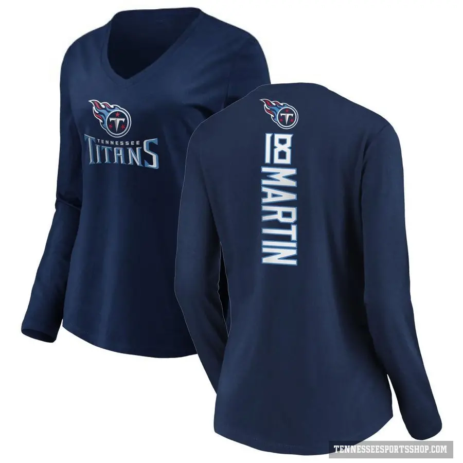 Women's ＃18 Tay Martin Tennessee Titans Navy Backer Slim Fit Long Sleeve T-Shirt