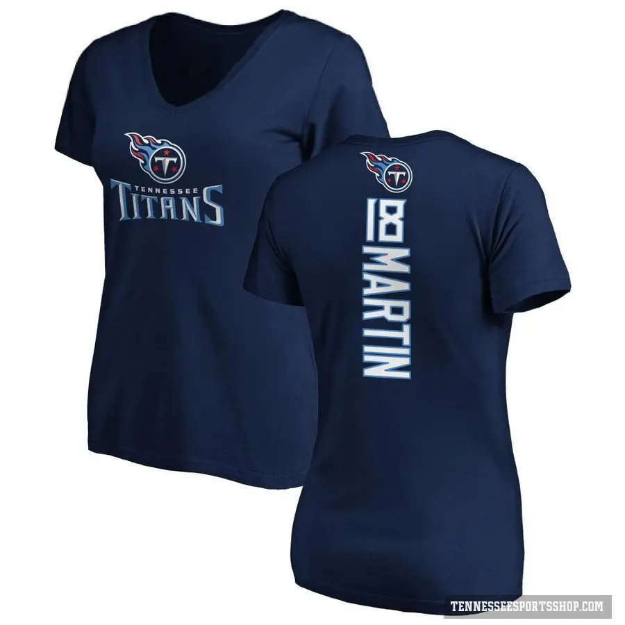 Women's ＃18 Tay Martin Tennessee Titans Navy Backer Slim Fit T-Shirt