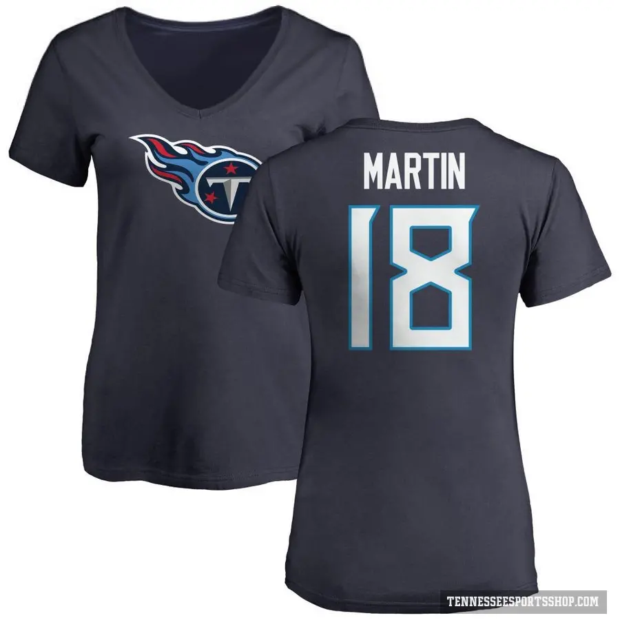 Women's ＃18 Tay Martin Tennessee Titans Navy Logo Slim Fit T-Shirt