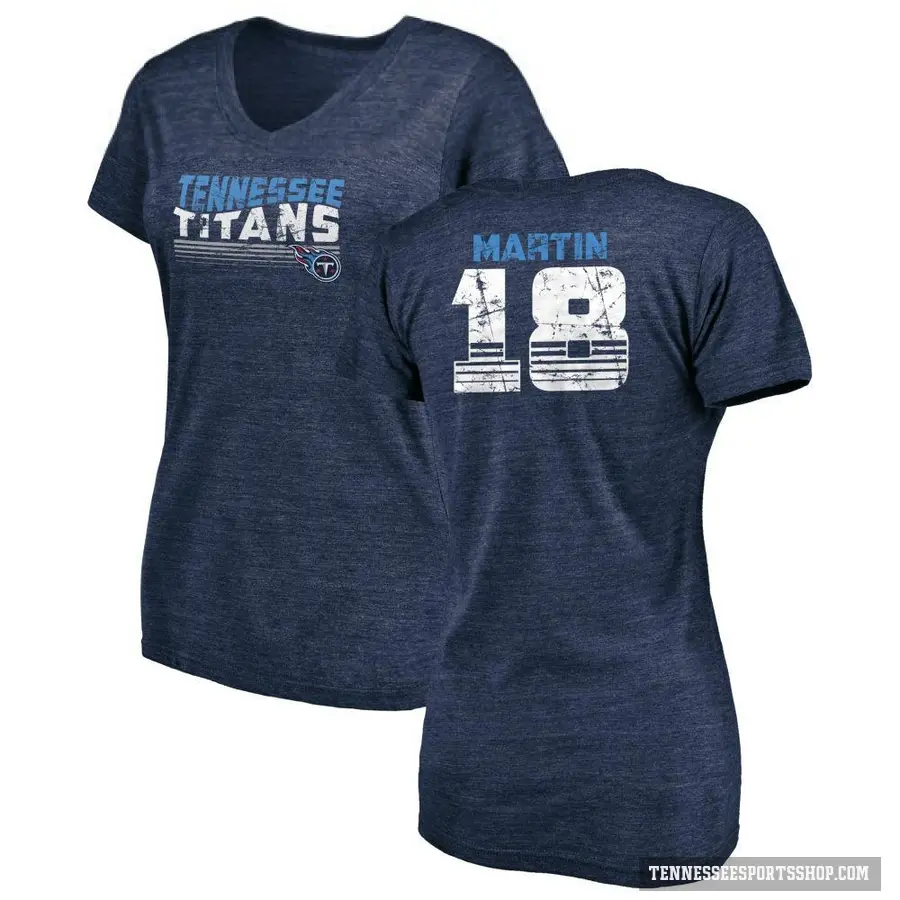 Women's ＃18 Tay Martin Tennessee Titans Navy Retro V-Neck T-Shirt