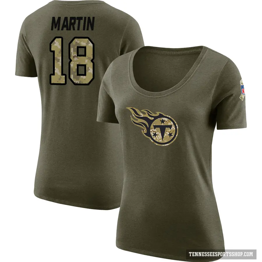 Women's ＃18 Tay Martin Tennessee Titans Olive Salute to Service Scoop Neck T-Shirt