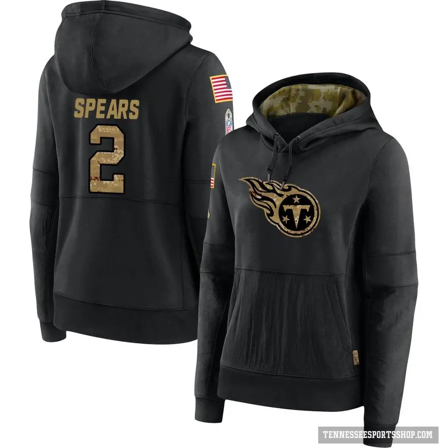 Women's ＃2 Tyjae Spears Tennessee Titans Black 2020 Salute to Service Sideline Performance Pullover Hoodie