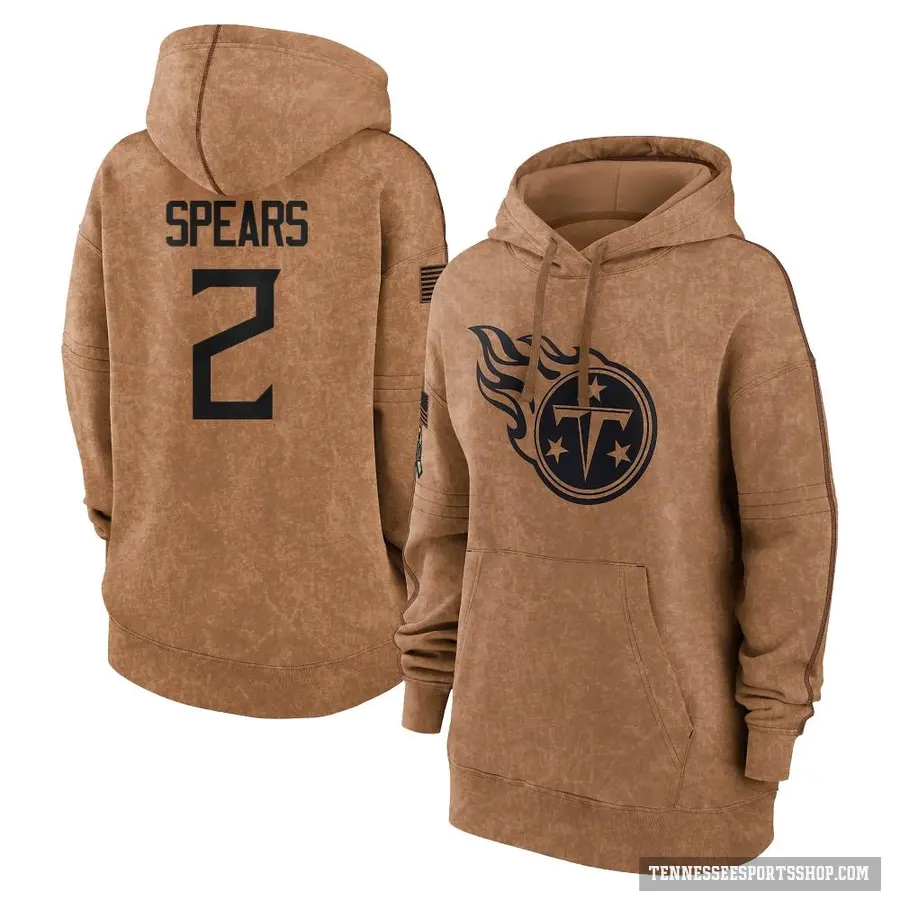Women's ＃2 Tyjae Spears Tennessee Titans Brown 2023 Salute To Service Pullover Hoodie