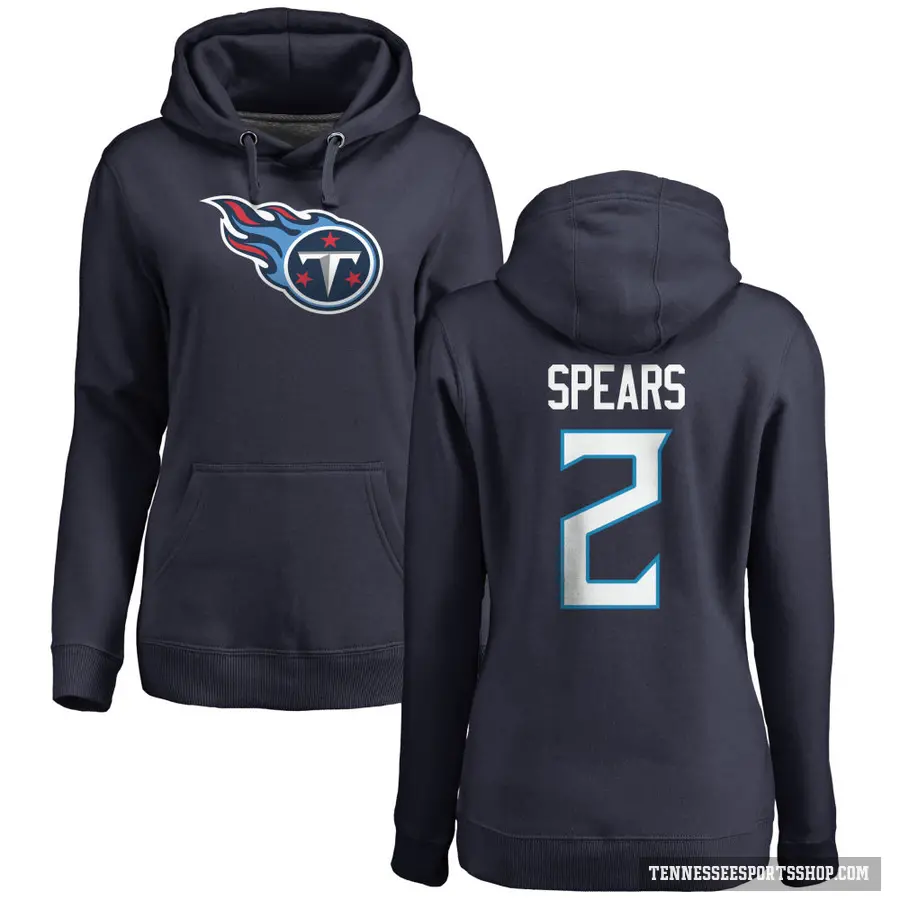 Women's ＃2 Tyjae Spears Tennessee Titans Navy Pro Line Logo Pullover Hoodie