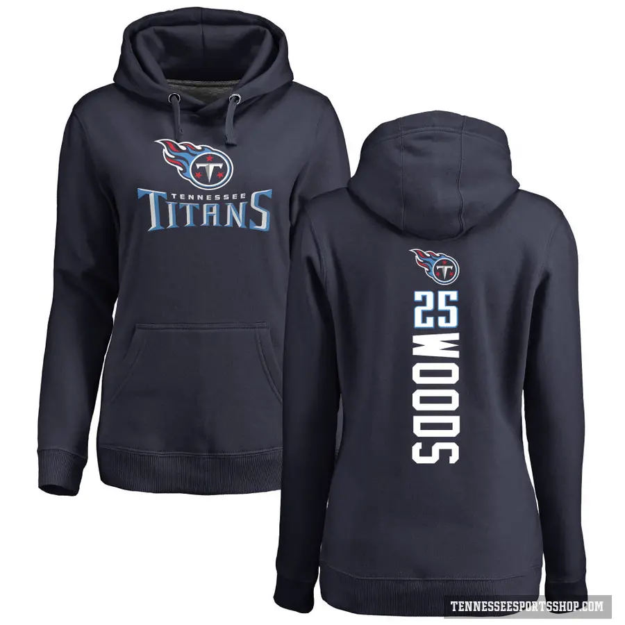 Women's ＃25 Xavier Woods Tennessee Titans Navy Pro Line Backer Pullover Hoodie