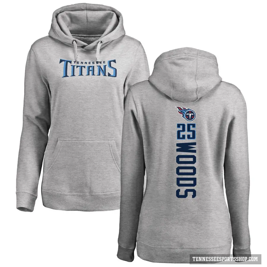 Women's ＃25 Xavier Woods Tennessee Titans Pro Line Ash Backer Pullover Hoodie