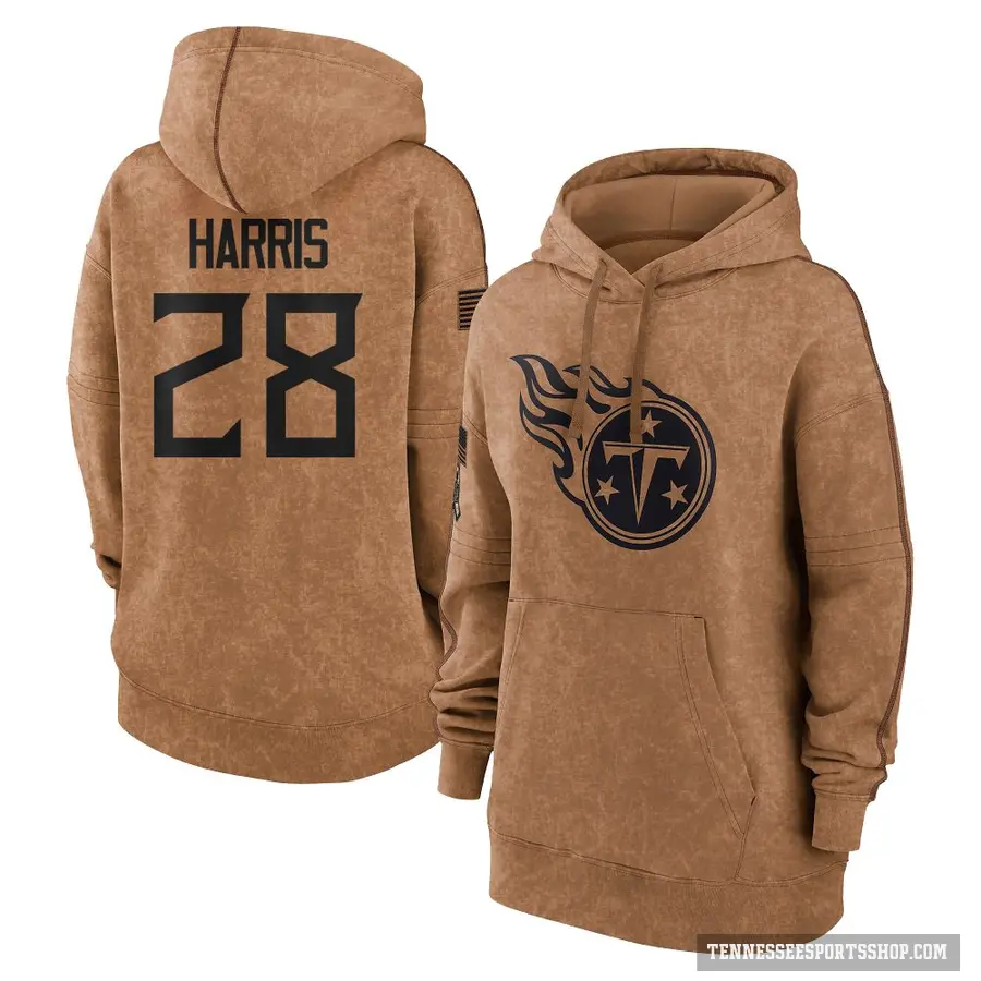 Women's ＃28 Jermari Harris Tennessee Titans Brown 2023 Salute To Service Pullover Hoodie