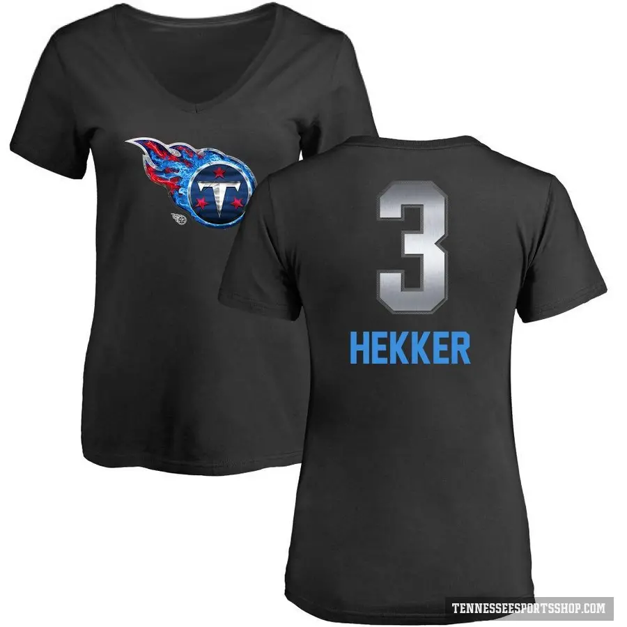 Women's ＃3 Johnny Hekker Tennessee Titans Black Midnight Mascot T-Shirt