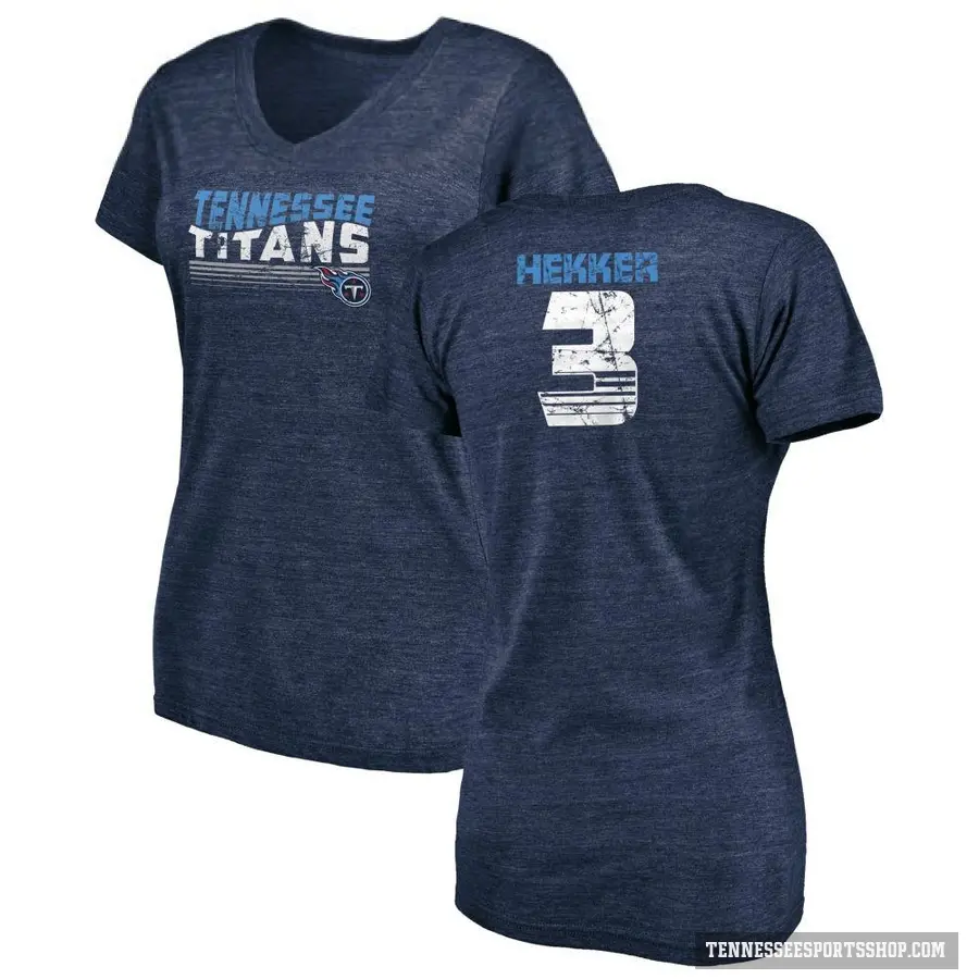 Women's ＃3 Johnny Hekker Tennessee Titans Navy Retro V-Neck T-Shirt