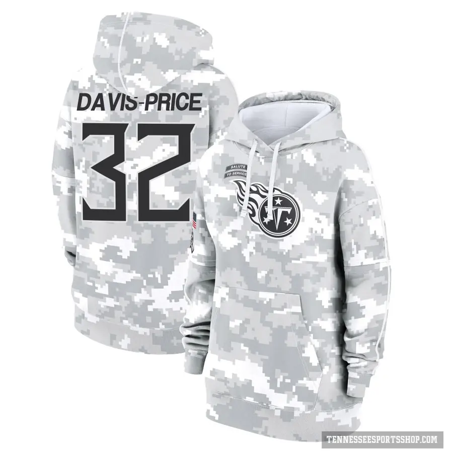 Women's ＃32 Tyrion Davis-Price Tennessee Titans Arctic Camo 2024 Salute to Service Club Fleece Pullover Hoodie