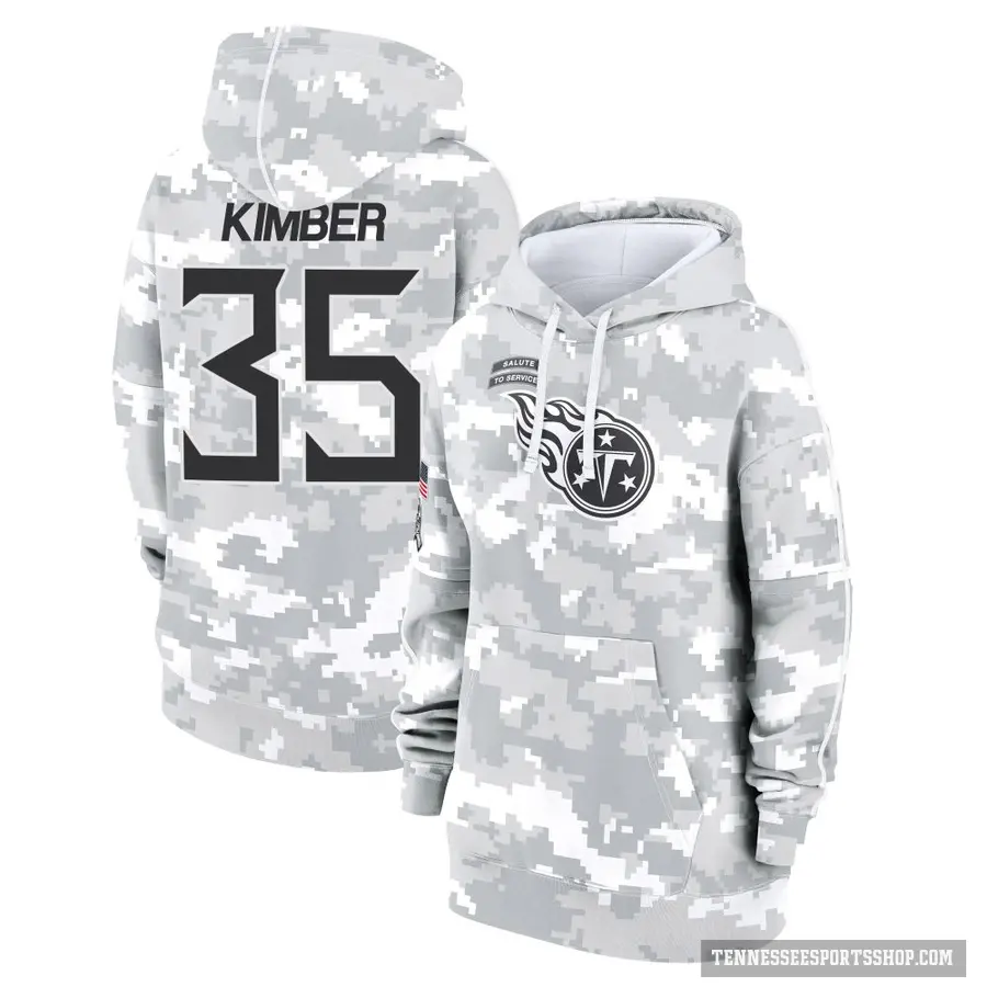 Women's ＃35 Jalen Kimber Tennessee Titans Arctic Camo 2024 Salute to Service Club Fleece Pullover Hoodie