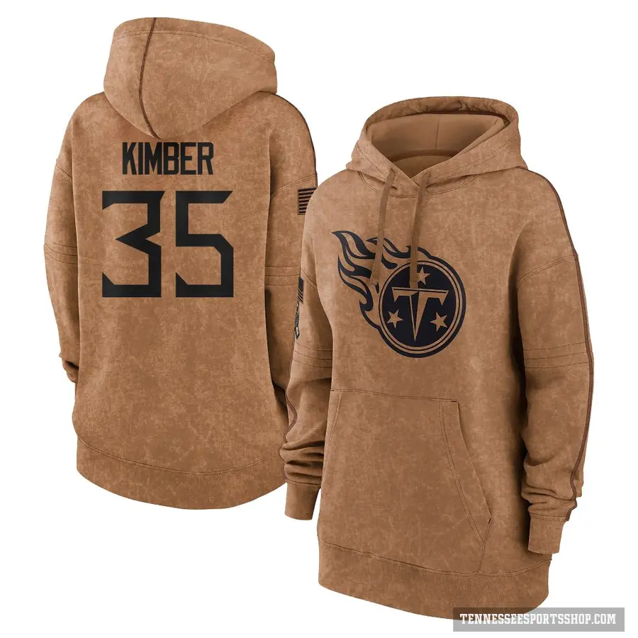 Women's ＃35 Jalen Kimber Tennessee Titans Brown 2023 Salute To Service Pullover Hoodie