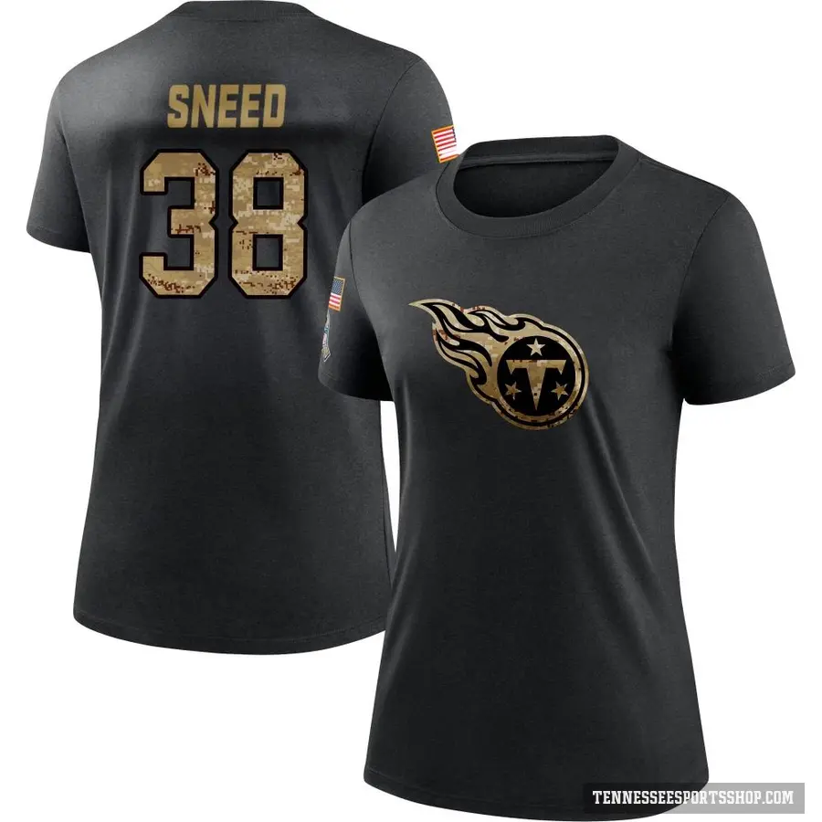 Women's ＃38 L'Jarius Sneed Tennessee Titans Black 2020 Salute To Service Performance T-Shirt