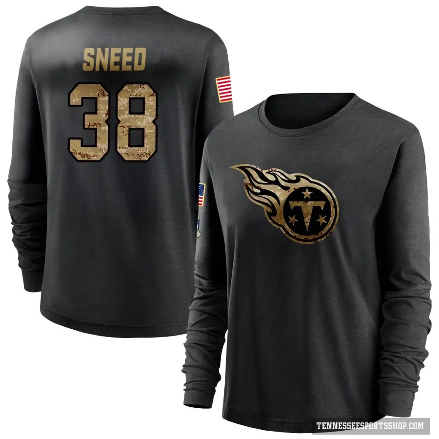 Women's ＃38 L'Jarius Sneed Tennessee Titans Black 2020 Salute To Service Sideline Performance Long Sleeve T-Shirt