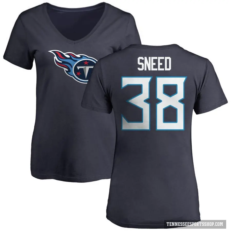 Women's ＃38 L'Jarius Sneed Tennessee Titans Navy Logo Slim Fit T-Shirt