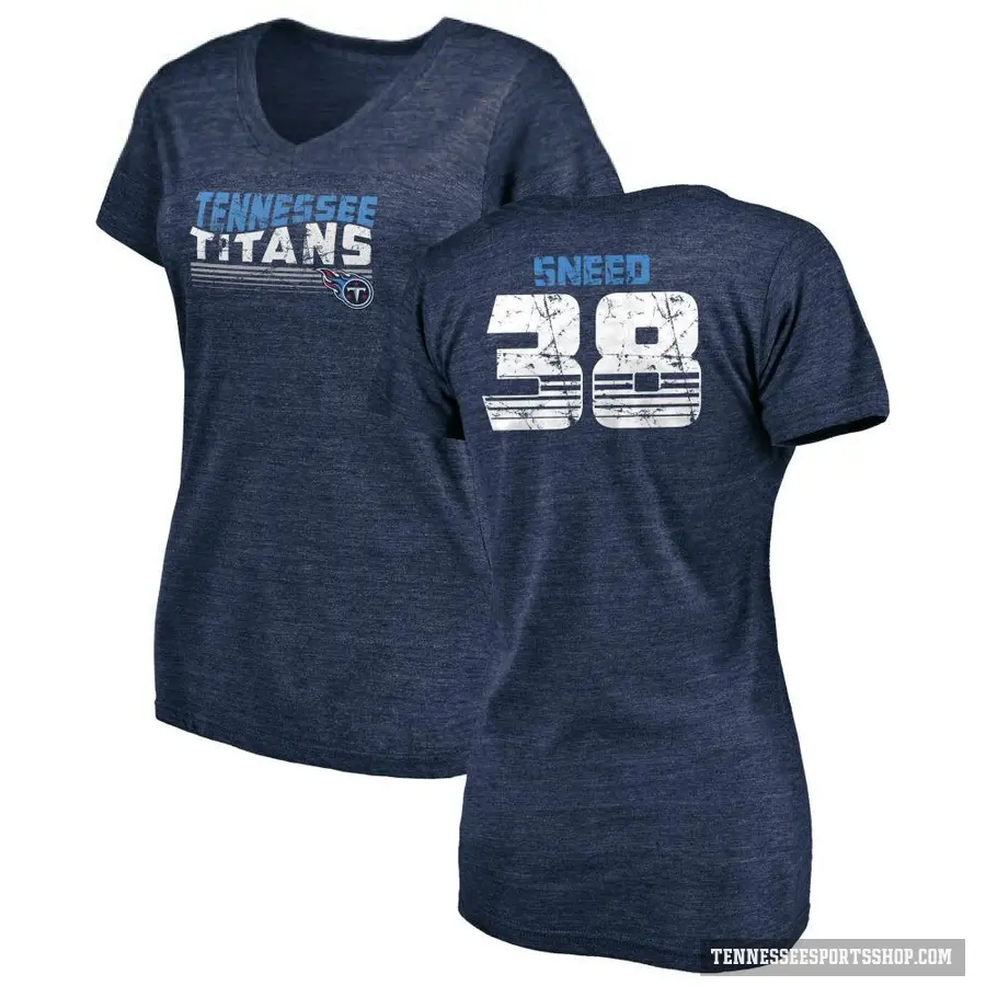 Women's ＃38 L'Jarius Sneed Tennessee Titans Navy Retro V-Neck T-Shirt