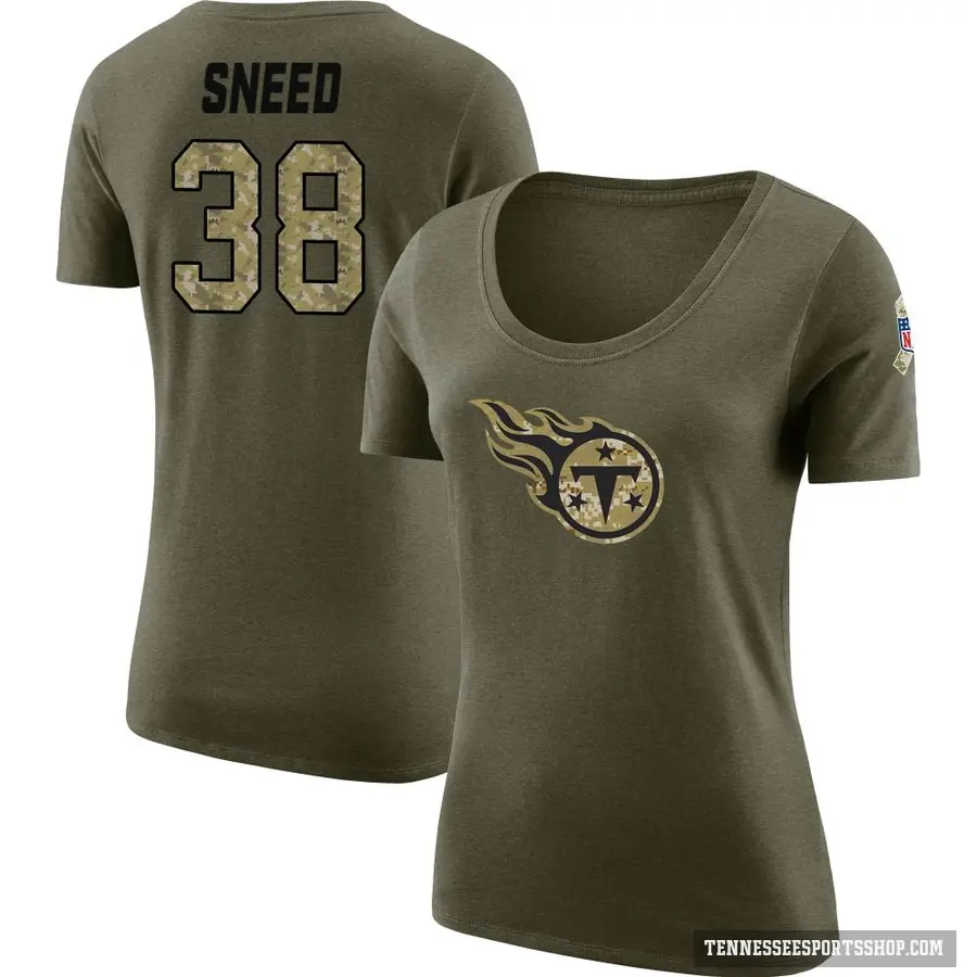 Women's ＃38 L'Jarius Sneed Tennessee Titans Olive Salute to Service Scoop Neck T-Shirt