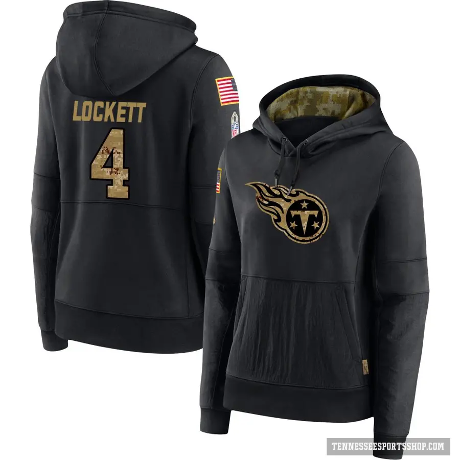 Women's ＃4 Tyler Lockett Tennessee Titans Black 2020 Salute to Service Sideline Performance Pullover Hoodie