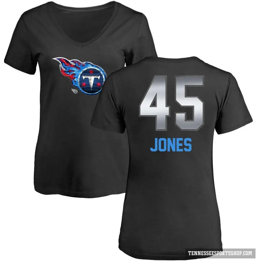 Women's ＃45 Dre'Mont Jones Tennessee Titans Black Midnight Mascot T-Shirt
