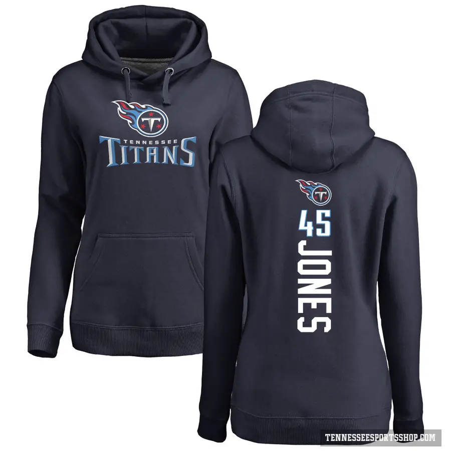 Women's ＃45 Dre'Mont Jones Tennessee Titans Navy Pro Line Backer Pullover Hoodie