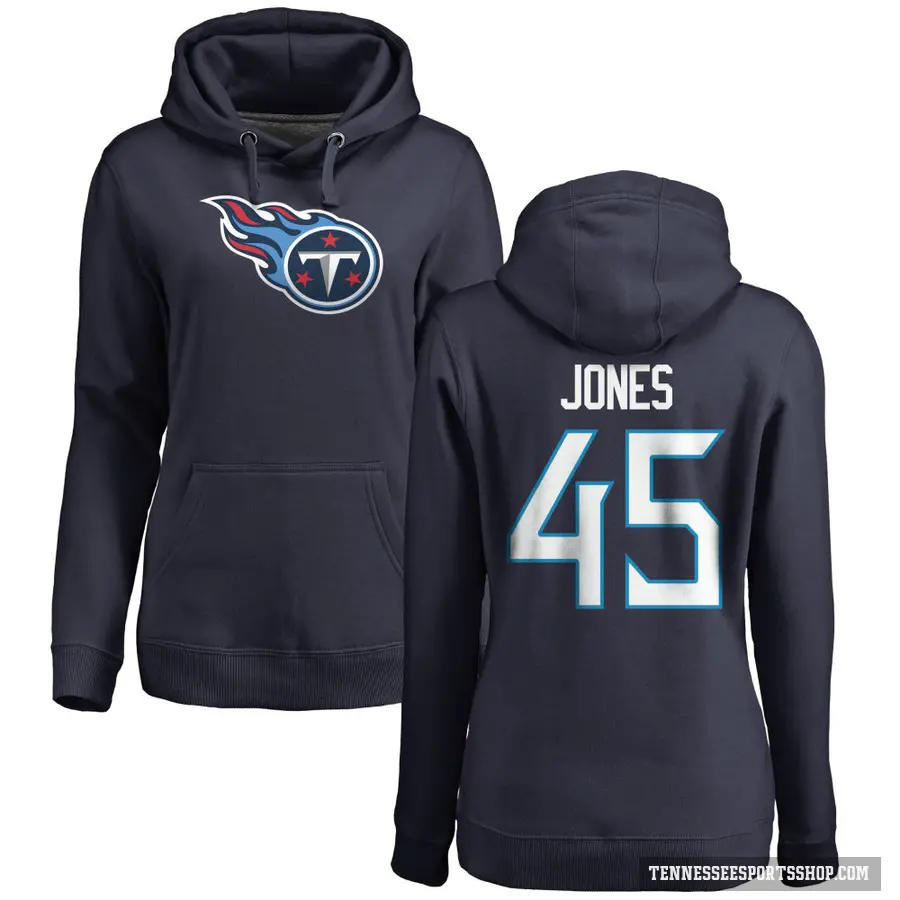 Women's ＃45 Dre'Mont Jones Tennessee Titans Navy Pro Line Logo Pullover Hoodie