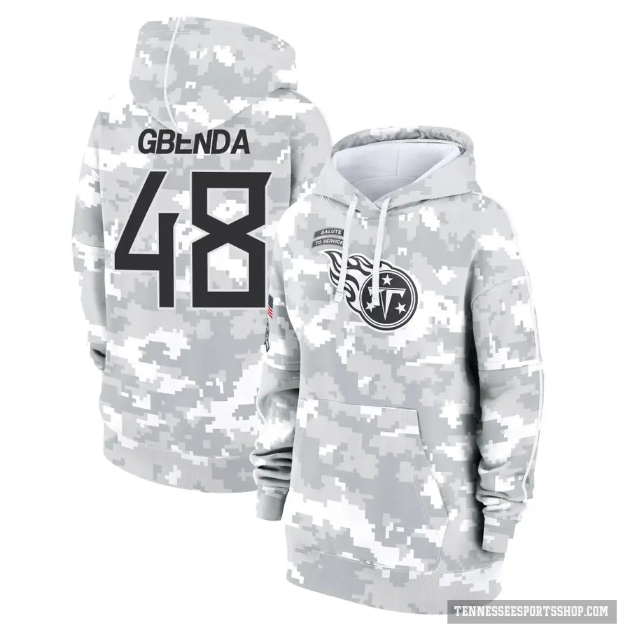 Women's ＃48 David Gbenda Tennessee Titans Arctic Camo 2024 Salute to Service Club Fleece Pullover Hoodie
