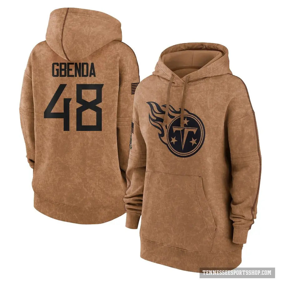 Women's ＃48 David Gbenda Tennessee Titans Brown 2023 Salute To Service Pullover Hoodie