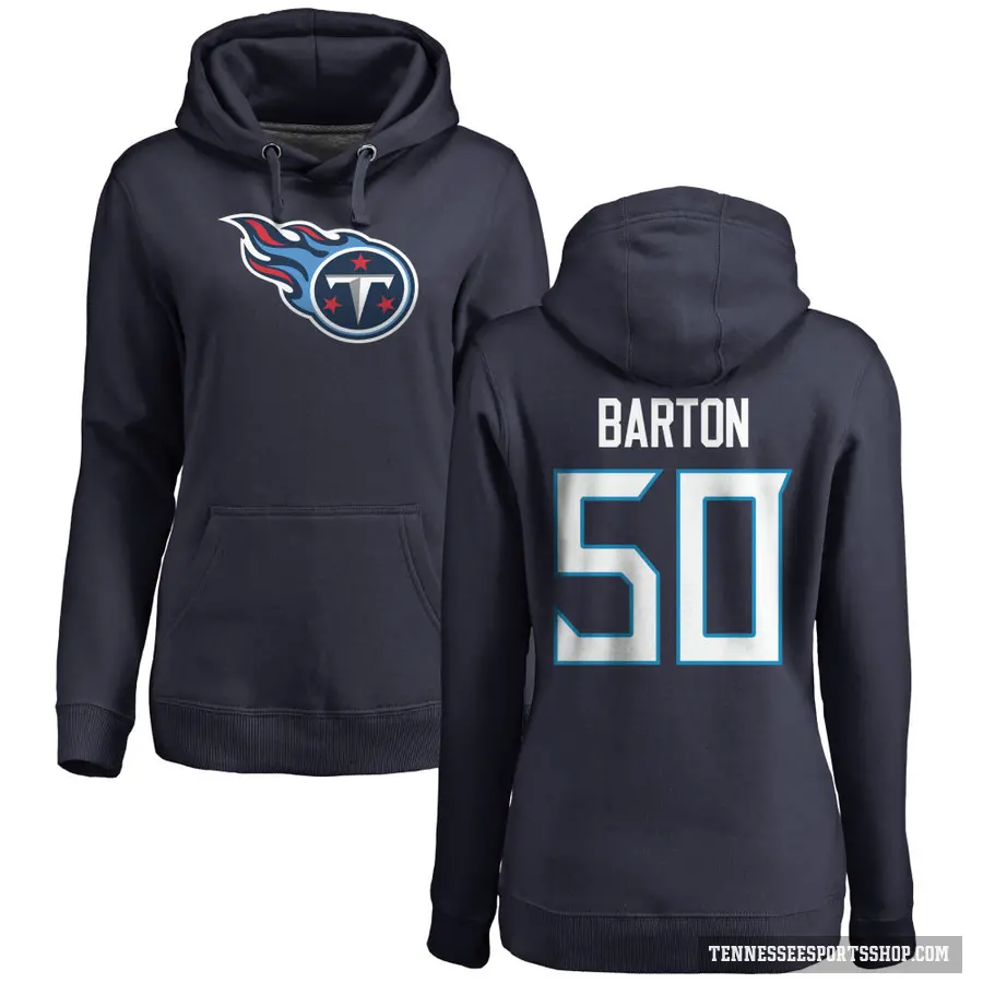 Women's ＃50 Cody Barton Tennessee Titans Navy Pro Line Logo Pullover Hoodie