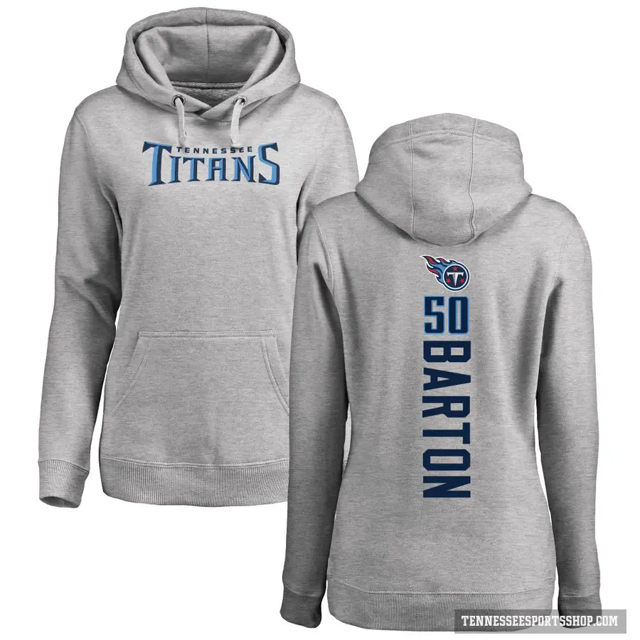 Women's ＃50 Cody Barton Tennessee Titans Pro Line Ash Backer Pullover Hoodie