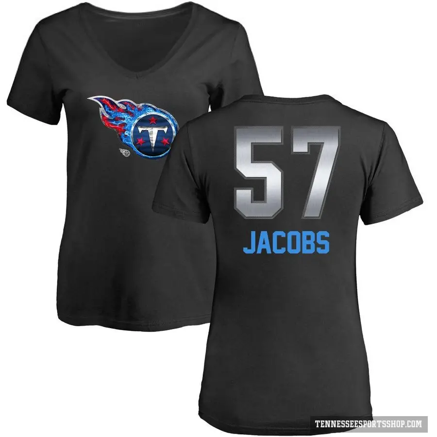 Women's ＃57 Curtis Jacobs Tennessee Titans Black Midnight Mascot T-Shirt