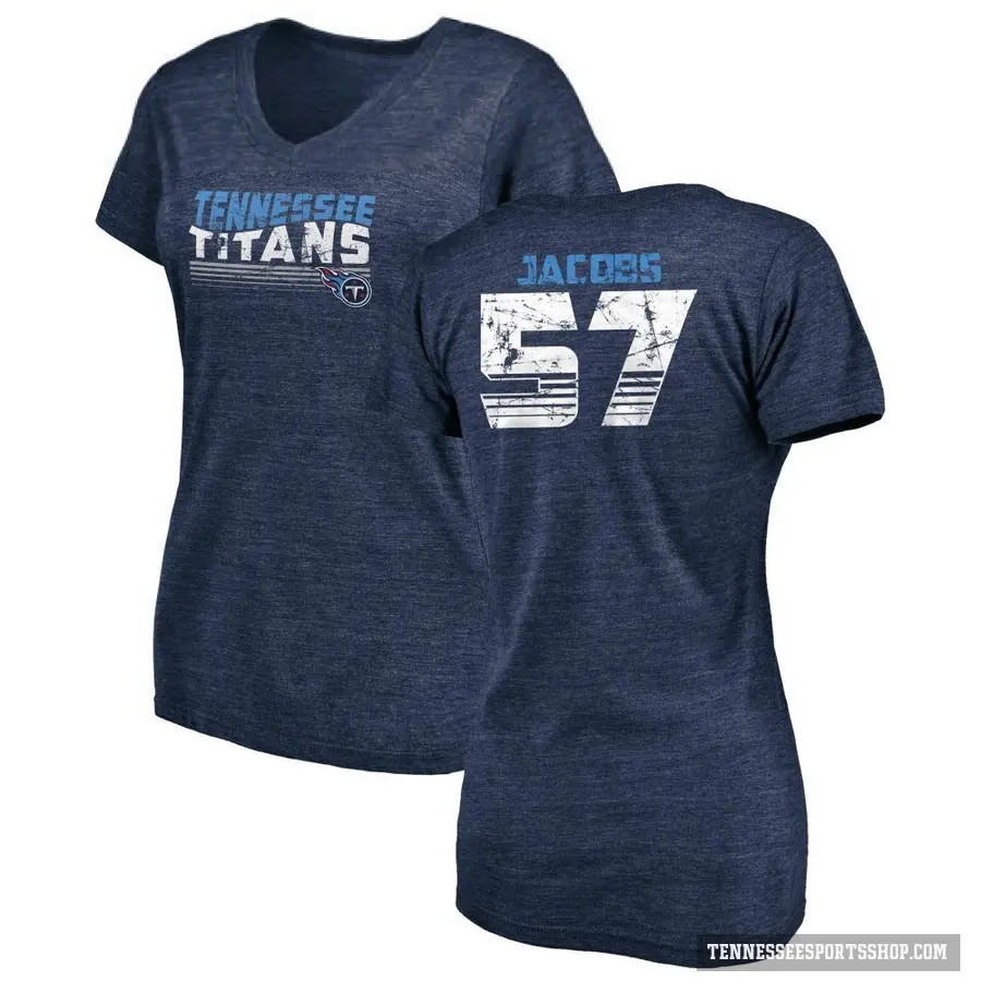 Women's ＃57 Curtis Jacobs Tennessee Titans Navy Retro V-Neck T-Shirt