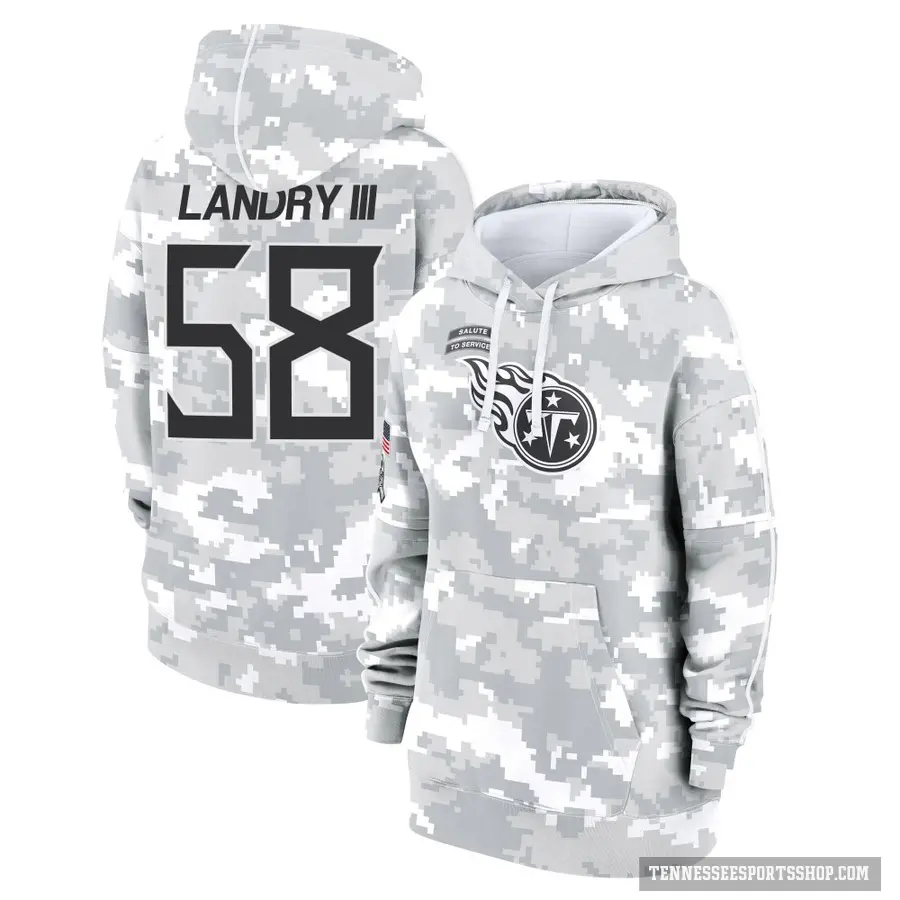 Women's ＃58 Harold Landry III Tennessee Titans Arctic Camo 2024 Salute to Service Club Fleece Pullover Hoodie