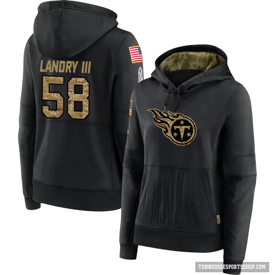 Women's ＃58 Harold Landry III Tennessee Titans Black 2020 Salute to Service Sideline Performance Pullover Hoodie