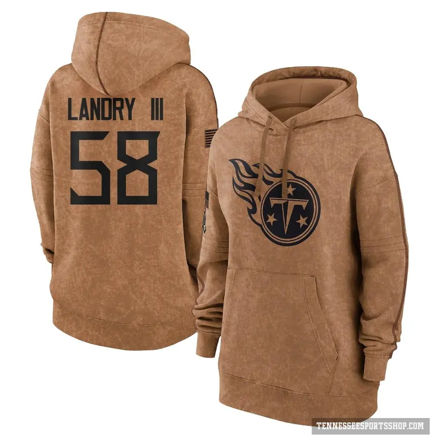 Women's ＃58 Harold Landry III Tennessee Titans Brown 2023 Salute To Service Pullover Hoodie