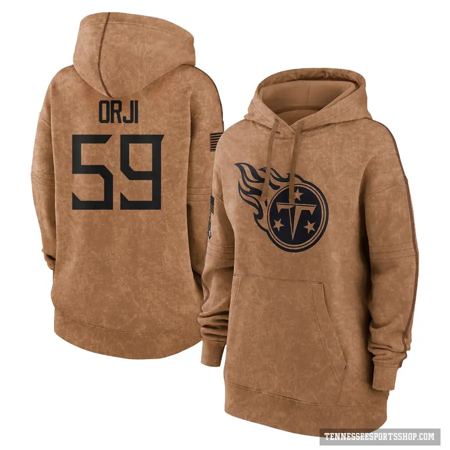 Women's ＃59 Anfernee Orji Tennessee Titans Brown 2023 Salute To Service Pullover Hoodie