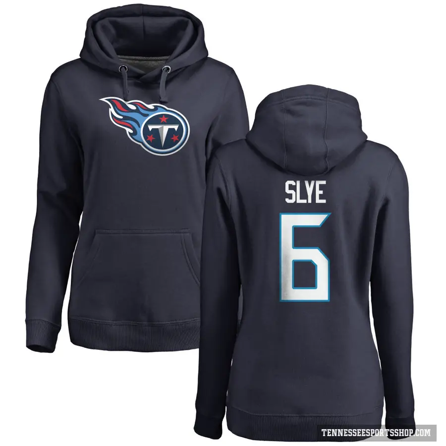 Women's ＃6 Joey Slye Tennessee Titans Navy Pro Line Logo Pullover Hoodie