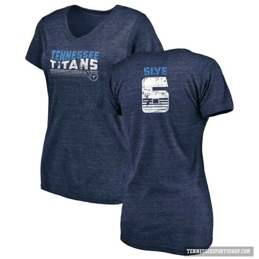 Women's ＃6 Joey Slye Tennessee Titans Navy Retro V-Neck T-Shirt