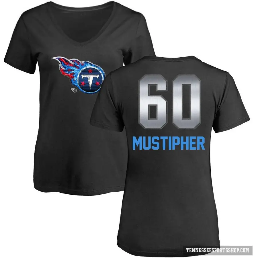 Women's ＃60 Sam Mustipher Tennessee Titans Black Midnight Mascot T-Shirt