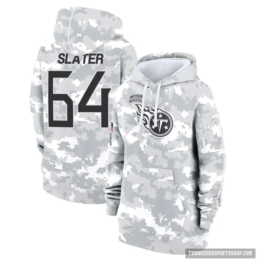 Women's ＃64 Jackson Slater Tennessee Titans Arctic Camo 2024 Salute to Service Club Fleece Pullover Hoodie