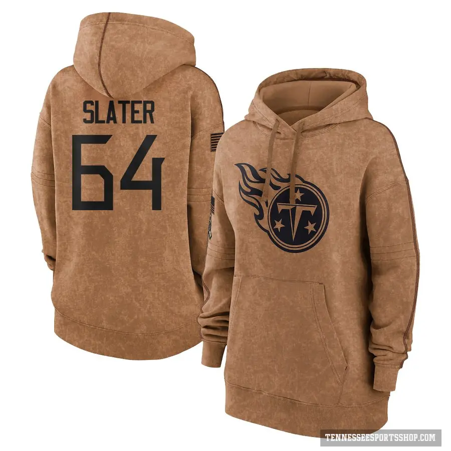 Women's ＃64 Jackson Slater Tennessee Titans Brown 2023 Salute To Service Pullover Hoodie