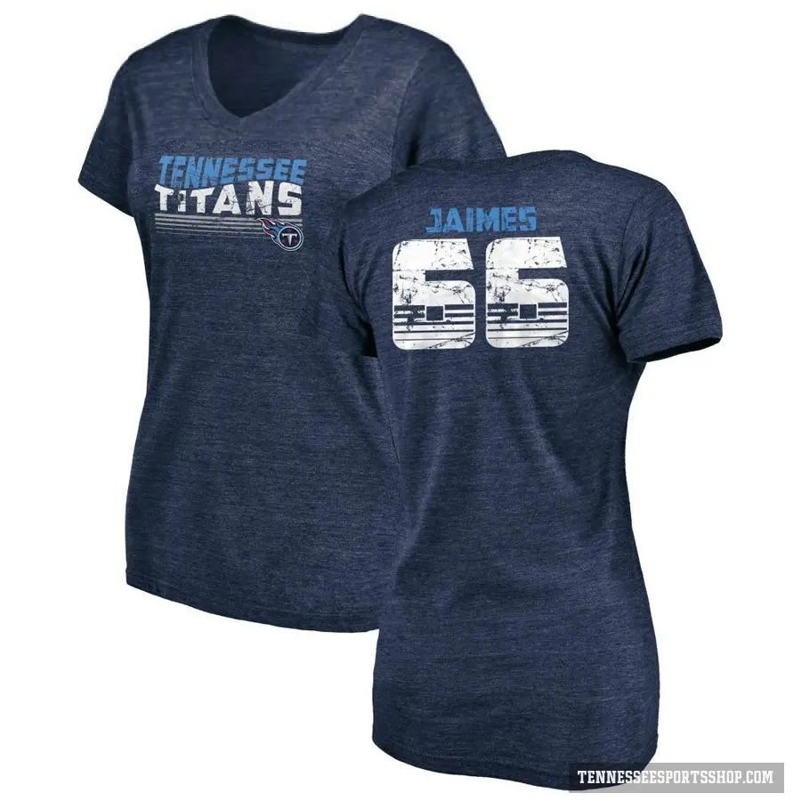 Women's ＃66 Brenden Jaimes Tennessee Titans Navy Retro V-Neck T-Shirt