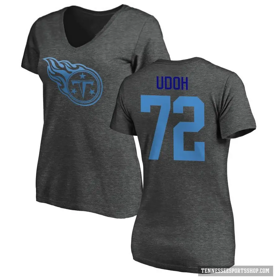 Women's ＃72 Olisaemeka Udoh Tennessee Titans Ash One Color T-Shirt