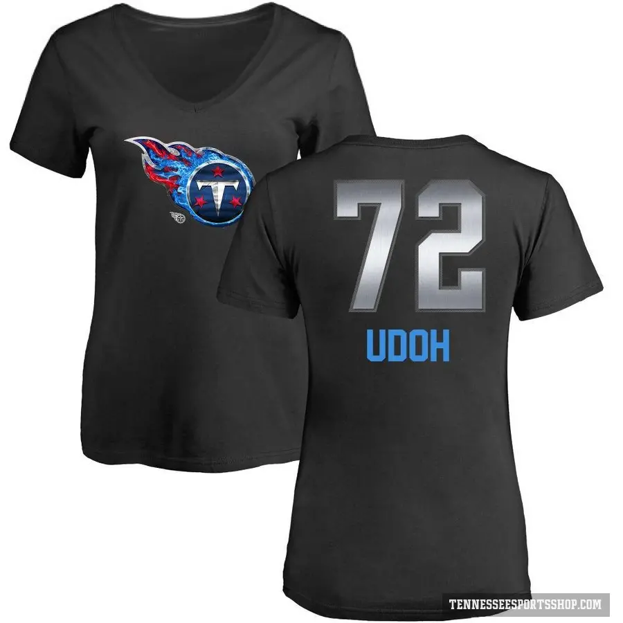 Women's ＃72 Olisaemeka Udoh Tennessee Titans Black Midnight Mascot T-Shirt