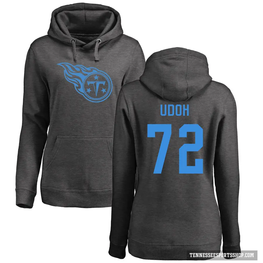 Women's ＃72 Olisaemeka Udoh Tennessee Titans Pro Line by Branded Ash One Color Pullover Hoodie