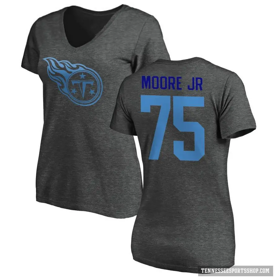 Women's ＃75 Dan Moore Jr. Tennessee Titans Ash One Color T-Shirt